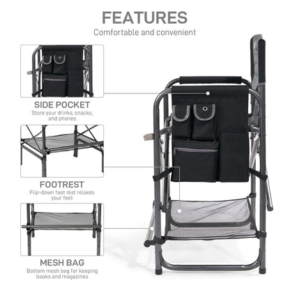 EVER ADVANCED Medium Tall Directors Chair Foldable Makeup Artist Chair Bar Height with Side Table Cup Holder and Pocket Footrest, Supports 400LBS (Grey, Seat Height: 23.2 inches)