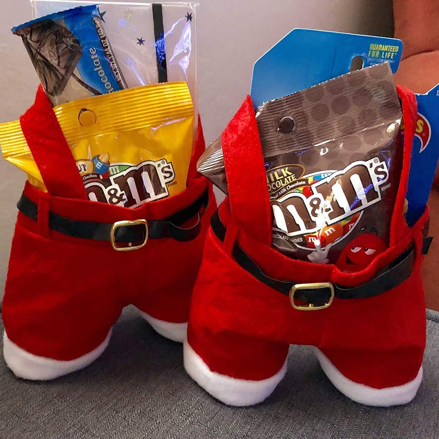 MSQ 6PCS Christmas Decorations Gift Bags Candy Bags Santa Pants Style Lovely Treat Bags for Wedding Holiday New Year Holiday