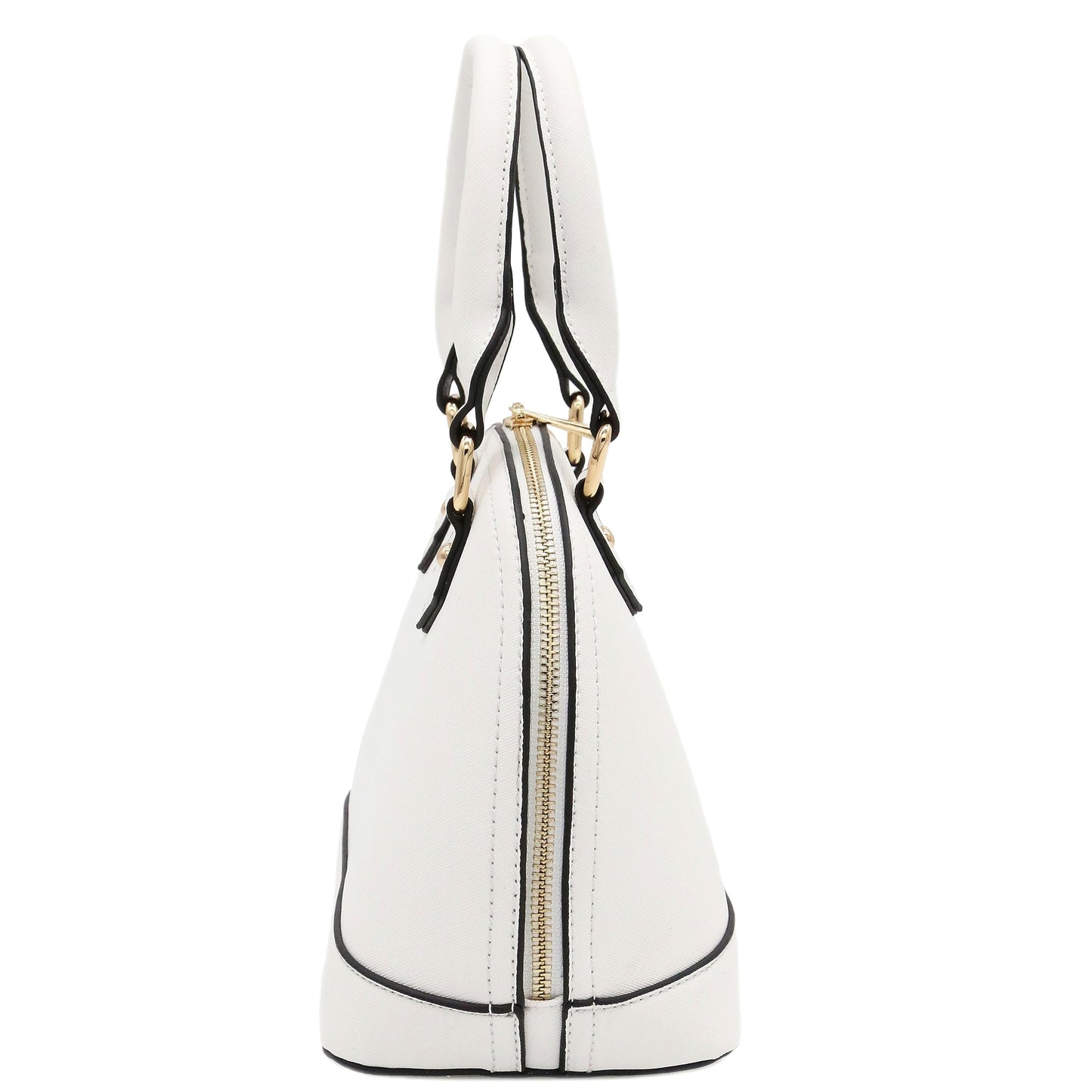 FashionPuzzle Zip-Around Saffiano Classic Dome Satchel, White, One Size