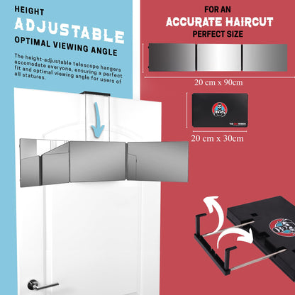 The 360 Mirror - Adjustable Telescoping Hooks - Self Haircut Mrror for Men - 3 Way Mirror for Hair Cutting - Miror for Self Haircutting - Cut your Own Hair Mirro (I Without LED I)