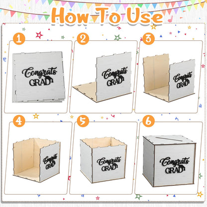 Capoda Wooden Graduation Card Box 8 x 8 x 8 Inch Class of 2026 Rustic Card Box Holder with Slot for 2026 Graduation Party Decorations Supplies(White)