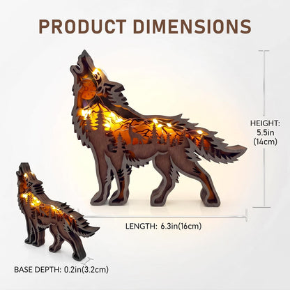 Drawelry 3D Wood Carving Animals Lamp Home Decorative, Cute Bear Family Elephant Presents Ideas Christmas Living Room Office Decor Warm LED Night Lights Gift for Friend Daughter Son Mom Dad (Wolf)