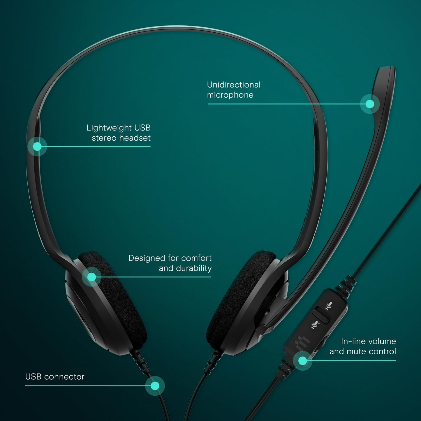 Sennheiser PC 8 USB - Stereo USB Headset for PC and MAC with In-line Volume and Mute Control - Black