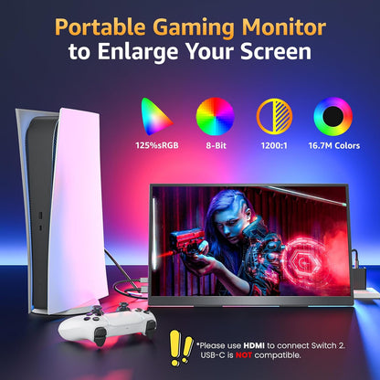 Portable Monitor 18.5" FHD 125% sRGB 100Hz IPS HDR HDMI USB-C Travel Monitor for Laptop MacBook PC Surface PS5 Xbox, Large External Display with Kickstand & Speakers, VESA Compatible