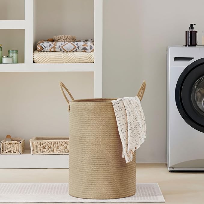 VIPOSCO Large Laundry Hamper, Tall Woven Rope Storage Basket