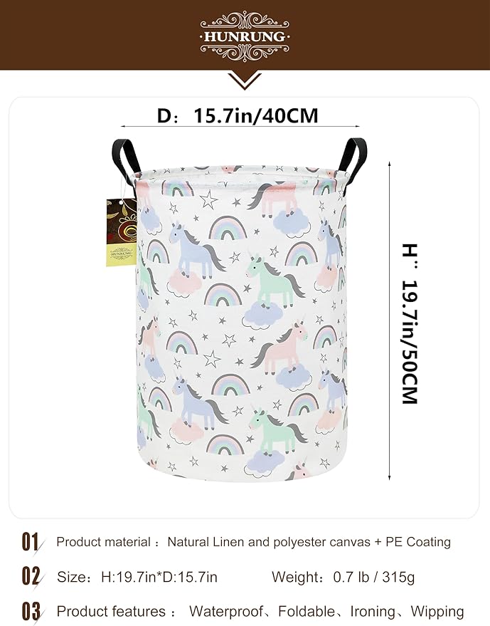 HUNRUNG Laundry Hamper, Large Canvas Fabric Lightweight Storage Basket Toy