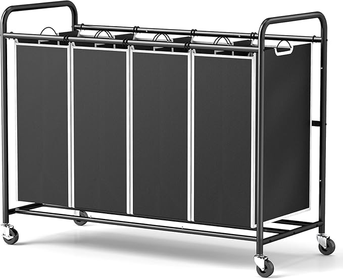 ROMOON Laundry Hamper Sorter Cart: 4-Section Organizer