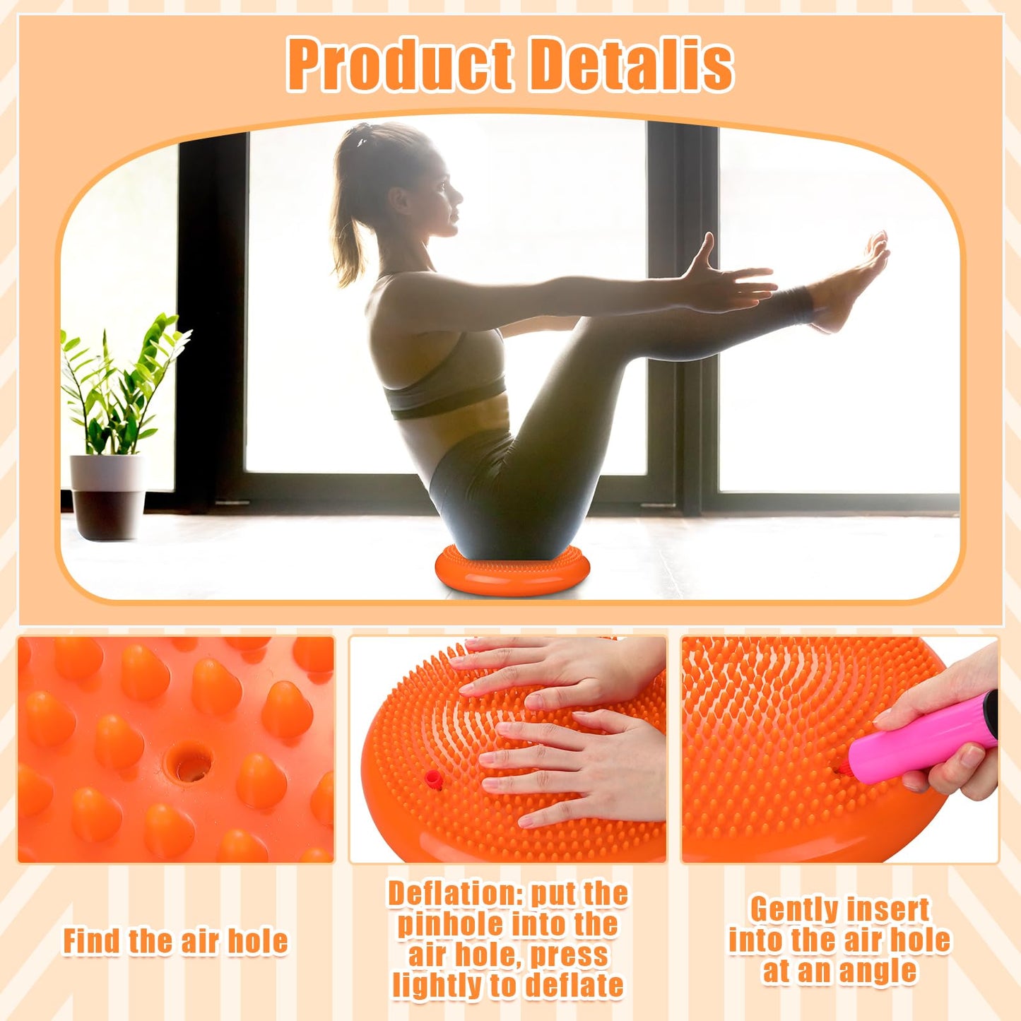 Silipull 2 Pcs Wiggle Seat Inflated Wobble Cushion Flexible Balance Disc with Air Pump for Core Stability Strengthening Improving Posture Physical Exercise(Aqua and Orange)