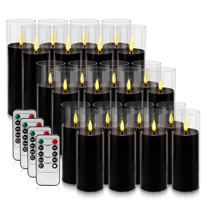 Grcdoyvl 24-Pack Black Flameless LED Candles for Daily Home & Christmas Decor - Realistic Flickering Black Acrylic Pillars with Remote Timer, Perfect for Dining Table, Bedroom, Winter Mantel, Weddings