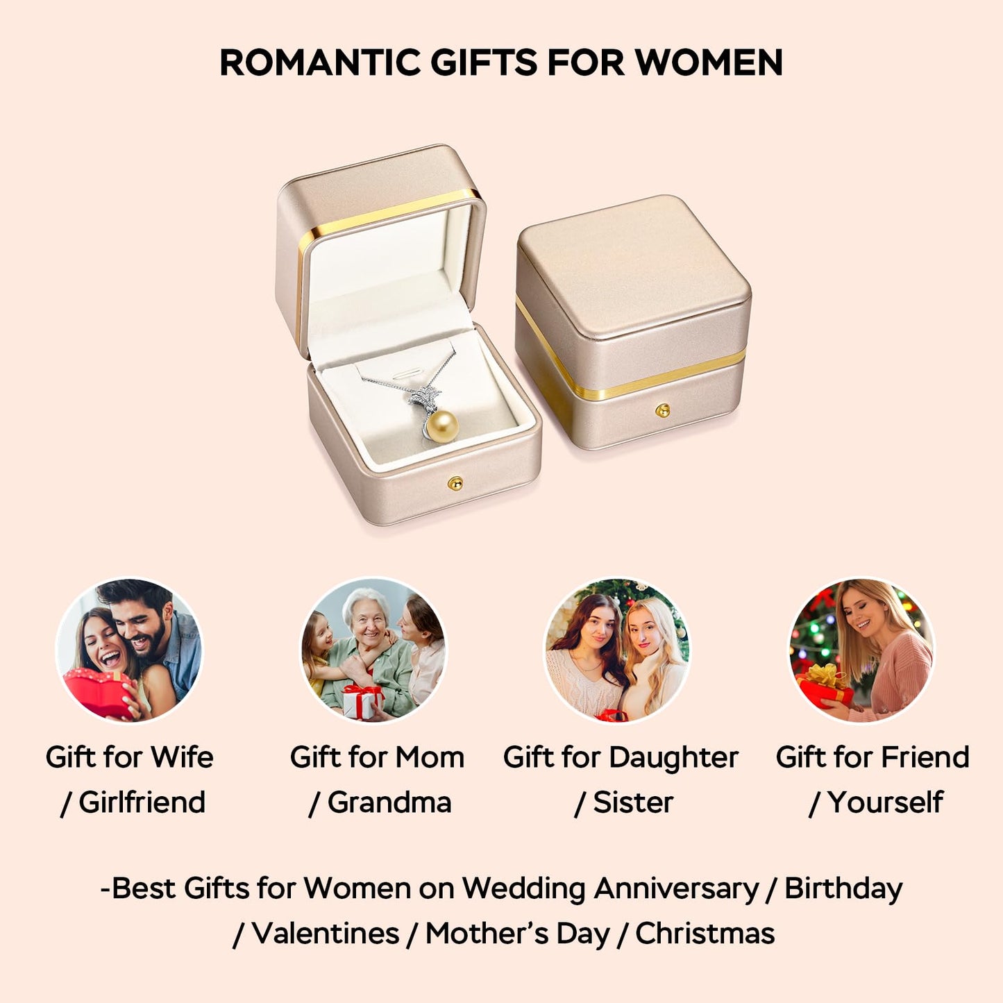Pearl Necklaces for Women, Anniversary Birthday Gifts for Wife, Mom, Dauhter, Girlfriend, Grandma (Golden10-11mm)