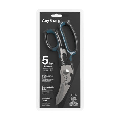 AnySharp 5-in-1 Multi-Function Kitchen Shears - Kitchen Scissors Heavy Duty with Hardened Steel Blades - Cut Chicken Bones and Thick Fabrics - Grip for Both Left and Right Handed - Dishwasher Safe