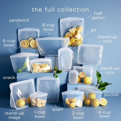 Stasher Premium Silicone Reusable Food Storage Stand-Up Mid Bag, Clear, Microwave, Sous Vide, Dishwasher, Oven and Freezer Safe, BPA Free, Leak-free, Eco-friendly, 56 Oz