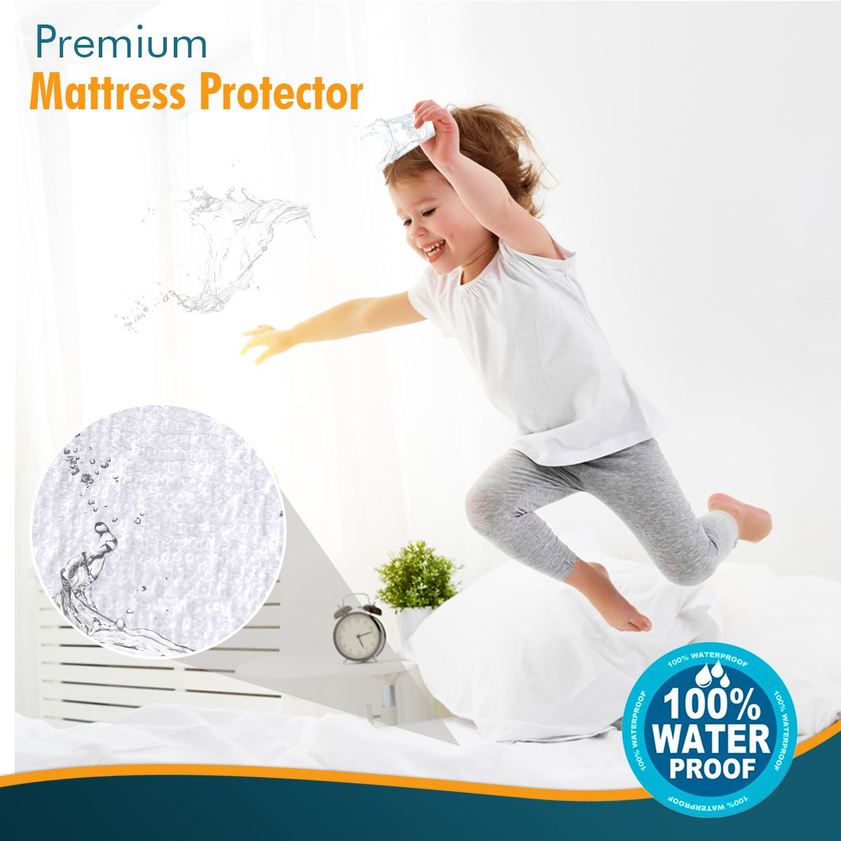 PlushDeluxe Full Mattress Protector, Breathable Soft Terry Cotton Fitted Sheet Bed Cover with Deep Stretchable Pockets, 100% Waterproof, Noiseless, Hypoallergenic, Dust Mite Proof, 54"x75"x15"