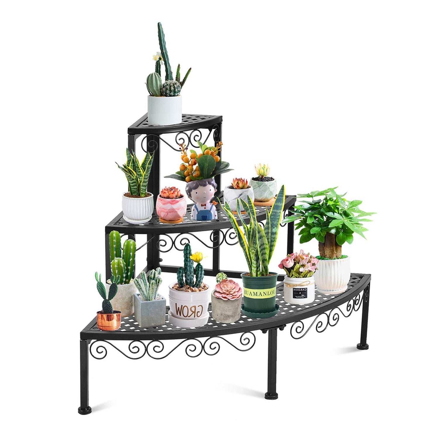 S AFSTAR Metal Plant Stand, 3-Tier Corner Plant Ladder Shelf for Indoor Outdoor, Freestanding Flower Pot Holder for Balcony Garden Office