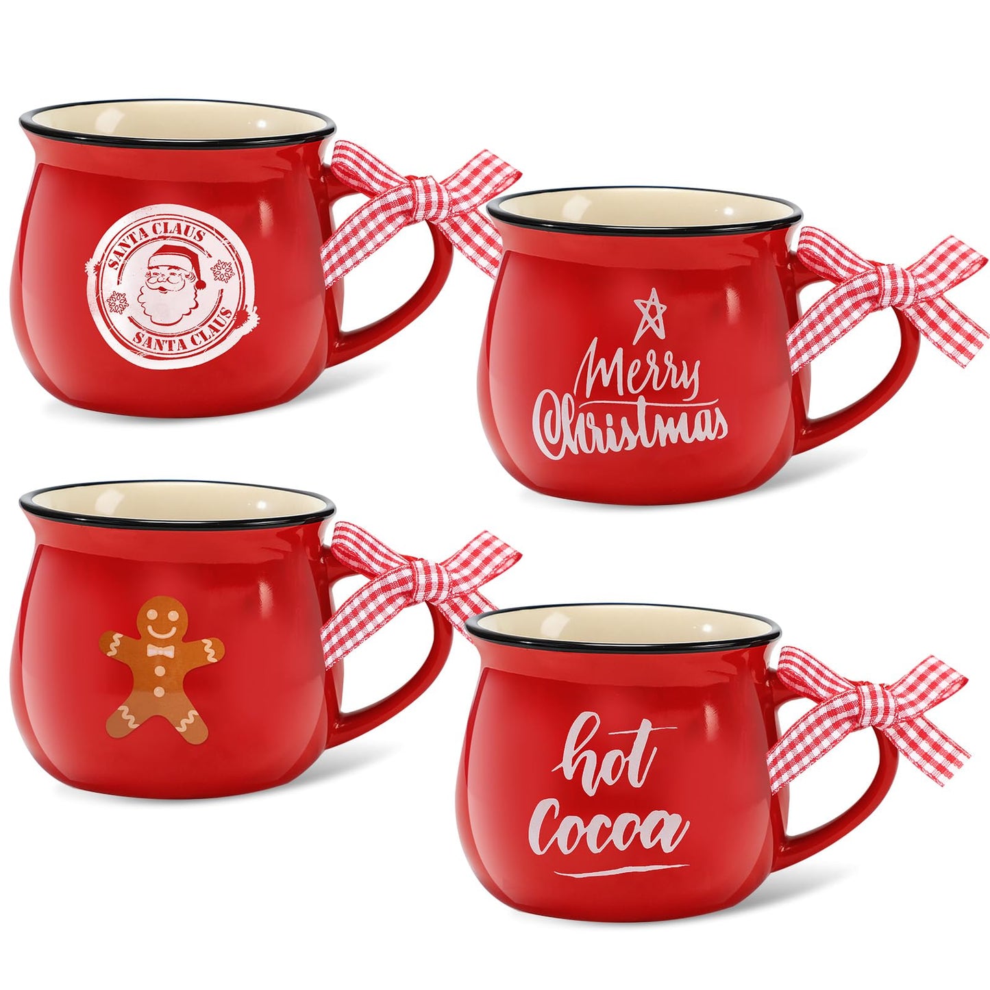 Patelai 4 Pcs Christmas Coffee Mugs Set 5 oz Mini Espresso Cups Ceramic Mugs with Handle for Coffee Bar Tiered Tray Decoration Holiday Party Gift