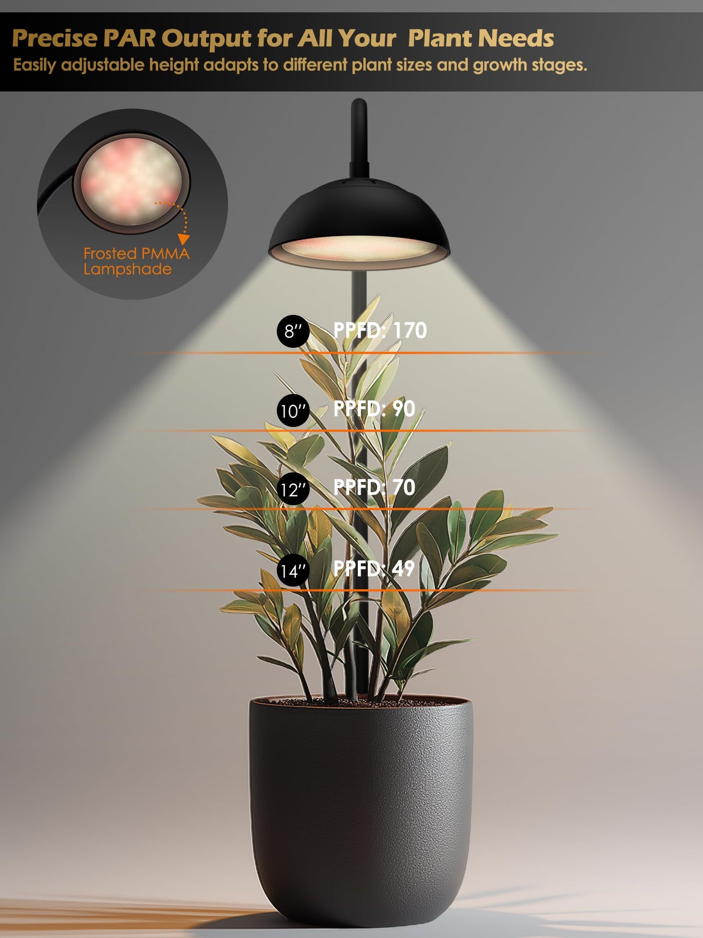 GLOWRIUM Smart Grow Lights for Indoor Plants,10W Full Spectrum LED Plant Light with 3/9/12 Timer,10 Dimmable Levels,Height Adjustable Grow Light with Base (Black)