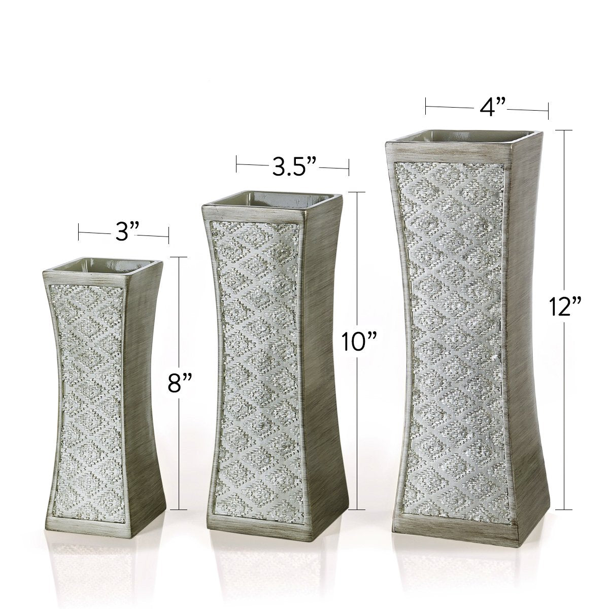 Creative Scents Dublin Silver Vases Set of 3 - Centerpieces for Dining Room Table, Decorative Vases Home Decor Accents for Living Room, Bedroom, Kitchen, Coffee Table Decor - Packaged in Gift Box