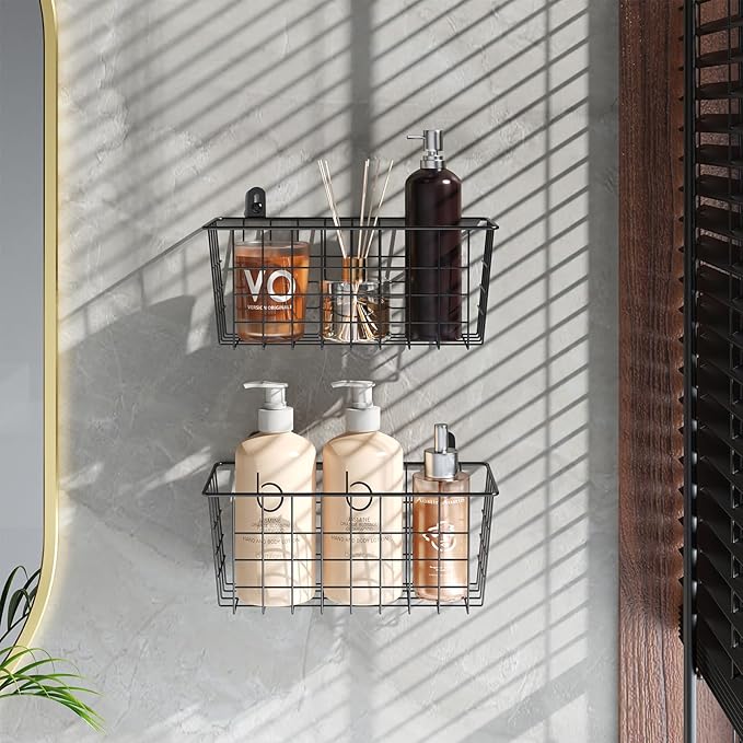MaraFansie Hanging Kitchen Baskets Wire Storage Basket Adhesive and Screws