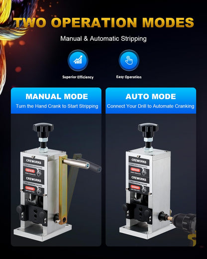 CREWORKS Manual Wire Stripper Machine, 0.06"-1" Wire Stripping Machine, Wire Stripping Tool for 1.5-25mm Scrap Wire, Drill Powered Cable Stripper for DIY Cable, Copper Wire Stripper for Leftover Cable