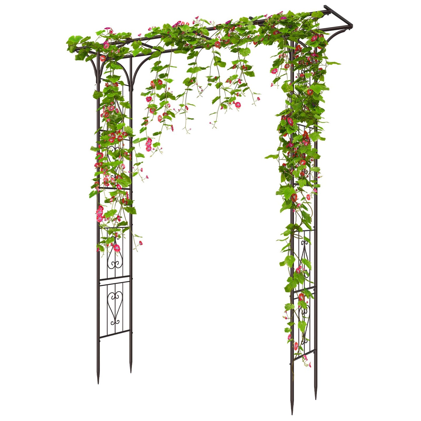 OUSHENG 87in Garden Arbor, Metal Arch Trellis for Climbing Plants Outdoor, Steel Archway for Wedding Ceremony Party Christmas Decoration Decor Pergola Backyard Lawn, Brown