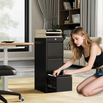 3-Drawer Locking Metal File Cabinet, Heavy-Duty Vertical Filing Cabinet with Anti-Tilt Security & Silent Slides, Fits Letter/Legal/A4/F4 Documents, Easy Assembly, Storage Organizer for Home Office