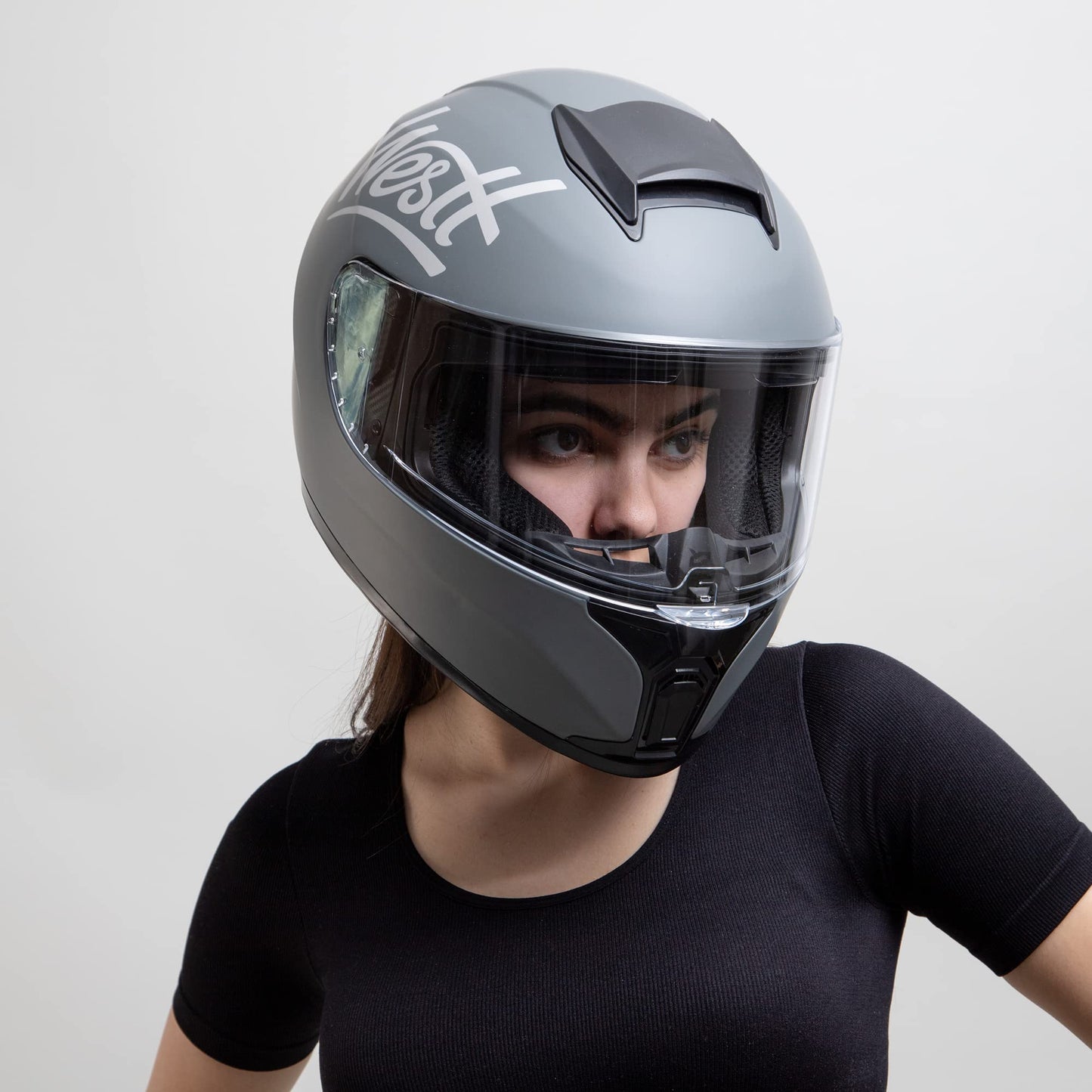 Westt Motorcycle Helmets Full Face Helmets - Street Bike Helmet with Dual Visor DOT Approved for Men Women Adults Compact Lightweight Storm X Grey Black White (Grey, L (23.23-23.62 in))