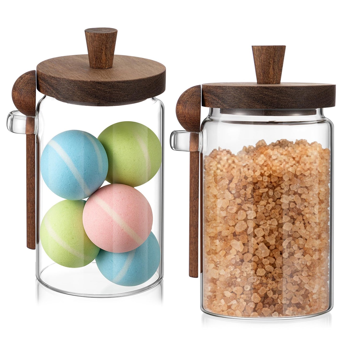 Suclain 2 Set 26 oz Glass Bath Salts Jar with Wooden Lids and Scoop Bath Salt Container Food Airtight Storage Containers for Sugar Coffee Bean Candy Spice