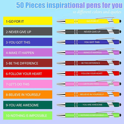 Greengines 50 Pieces Inspirational Pens, Motivational Ballpoint Pen with Stylus Tip Funny Ink Pens Bulk Inspirational Gifts for Women Coworkers Office Supplies Black Ink