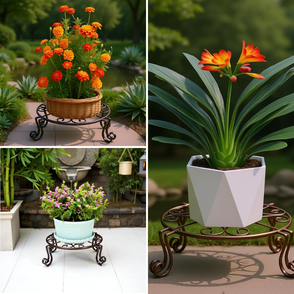DearyHome 2 Pack 12" Plant Stands, Heavy Duty Rustproof Metal Plant Holders for Indoor and Outdoor Use, Wrought Iron Round Flower Stands for Patio, Balcony, and Garden (Bronze)