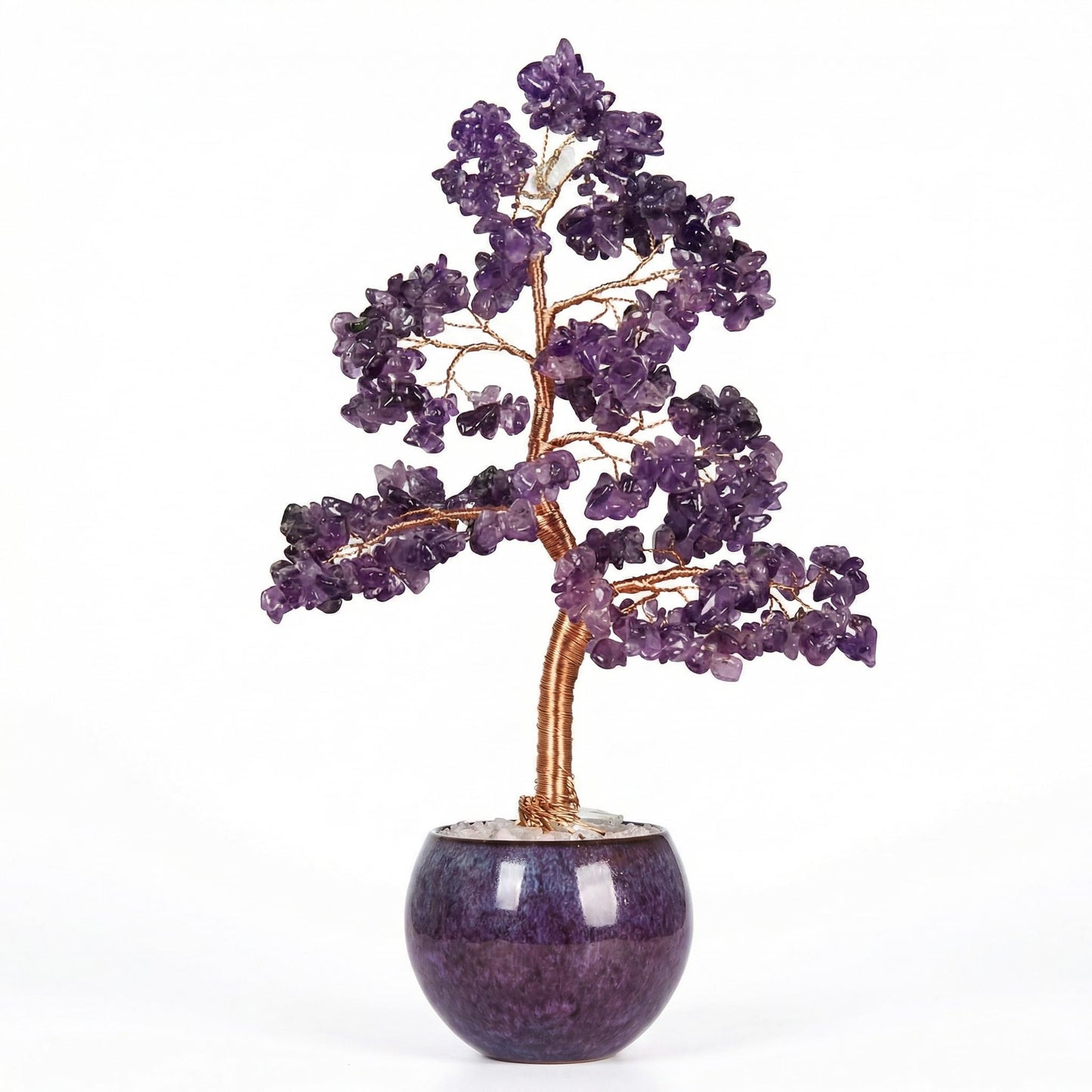 Fatonio Purple Amethyst Crystal Tree, Handmade Feng Shui Crystal Tree with Ceramic Pot Healing Crystal Tree Decor for Home Office Unique Gifts for Women Mom Birthday Christmas (Purple Base)