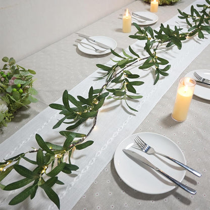 6.56FT Lighted Olive Garland with Lights 96 LED 8 Modes Battery Operated with Timer Artificial Greenery Vine Garland with Lights for Mantel Fireplace Table Wall Patio Wedding Holiday Spring Decoration