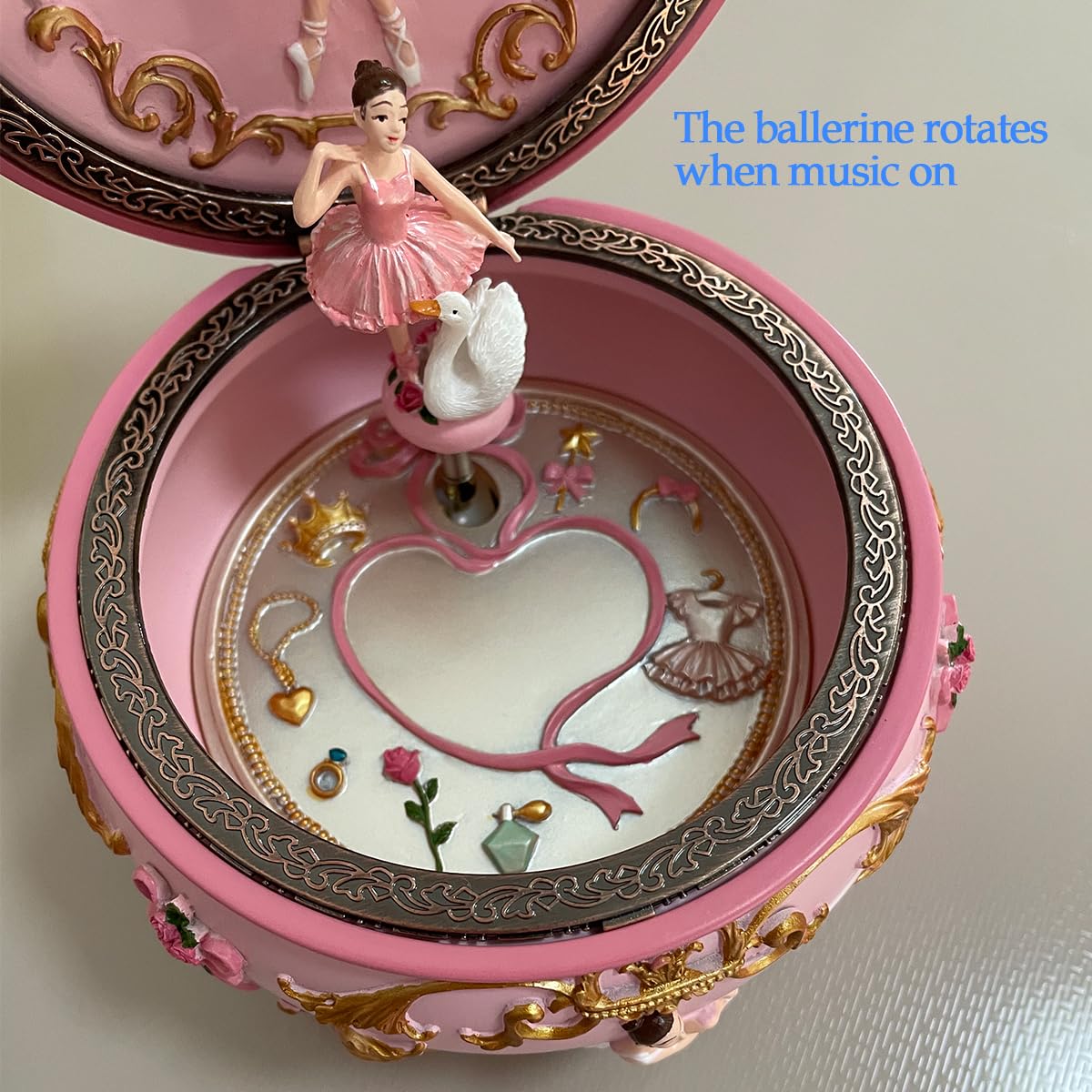 Briskfeel Classical Ballerina Music Box LED lights Twinkling Resin Carved Collectible Mechanical Ballerine Musical Box with Sankyo 18-Note Ballerina Rotates with Music (4# Ballet)