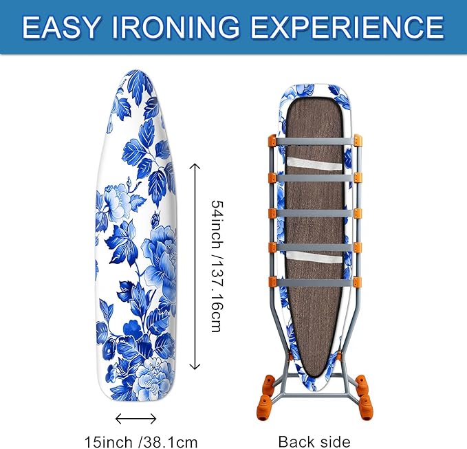 Classic Blue Floral Ironing Board Cover Stretch Fabric