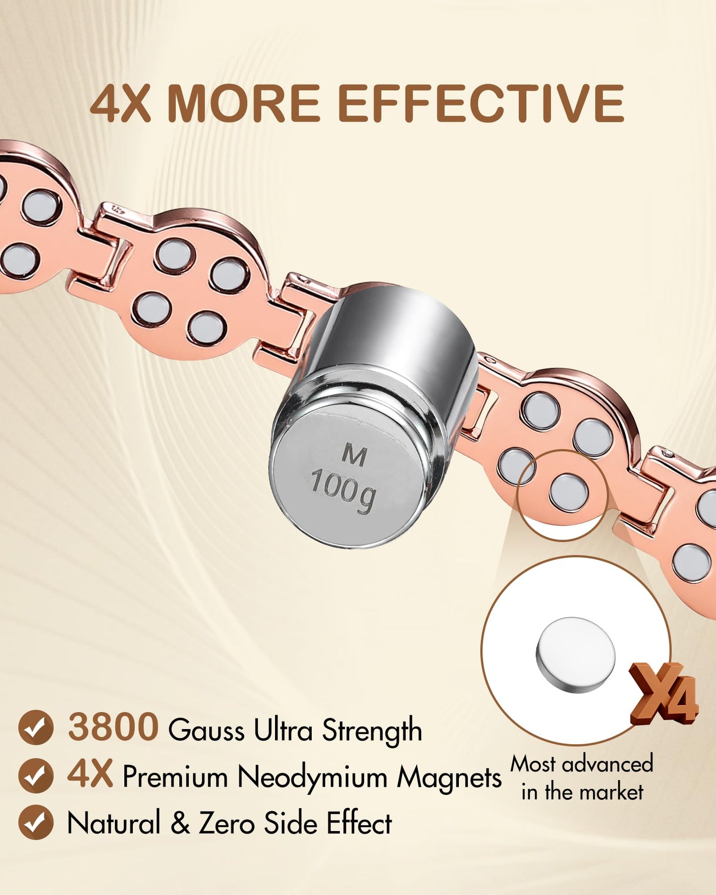 Feraco Pure Copper Bracelets for Women, 4X Ultra Strength Magnetic Bracelet with 3800 Gauss Neodymium Magnets & Sparkling Austrian Cut Emerald Crystals, Adjustable Jewelry Gift