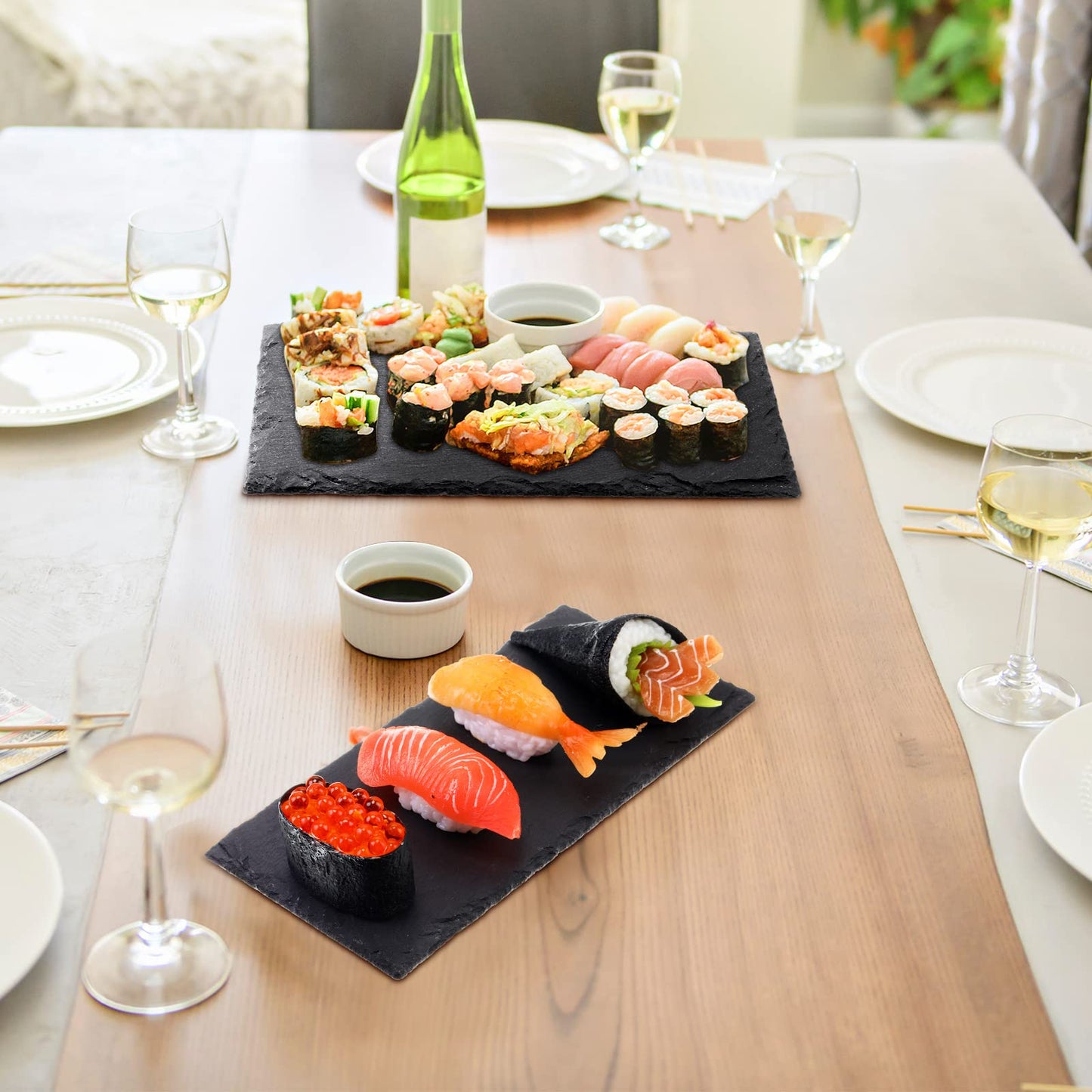 Hoolerry 15 Pcs 8 x 4 Inch Slate Charcuterie Boards Bulk, Mini Slate Cheese Board Black Sushi Platters Individual Stone Serving Tray Plates for Food, Appetizers, Cheese, Meat, Party