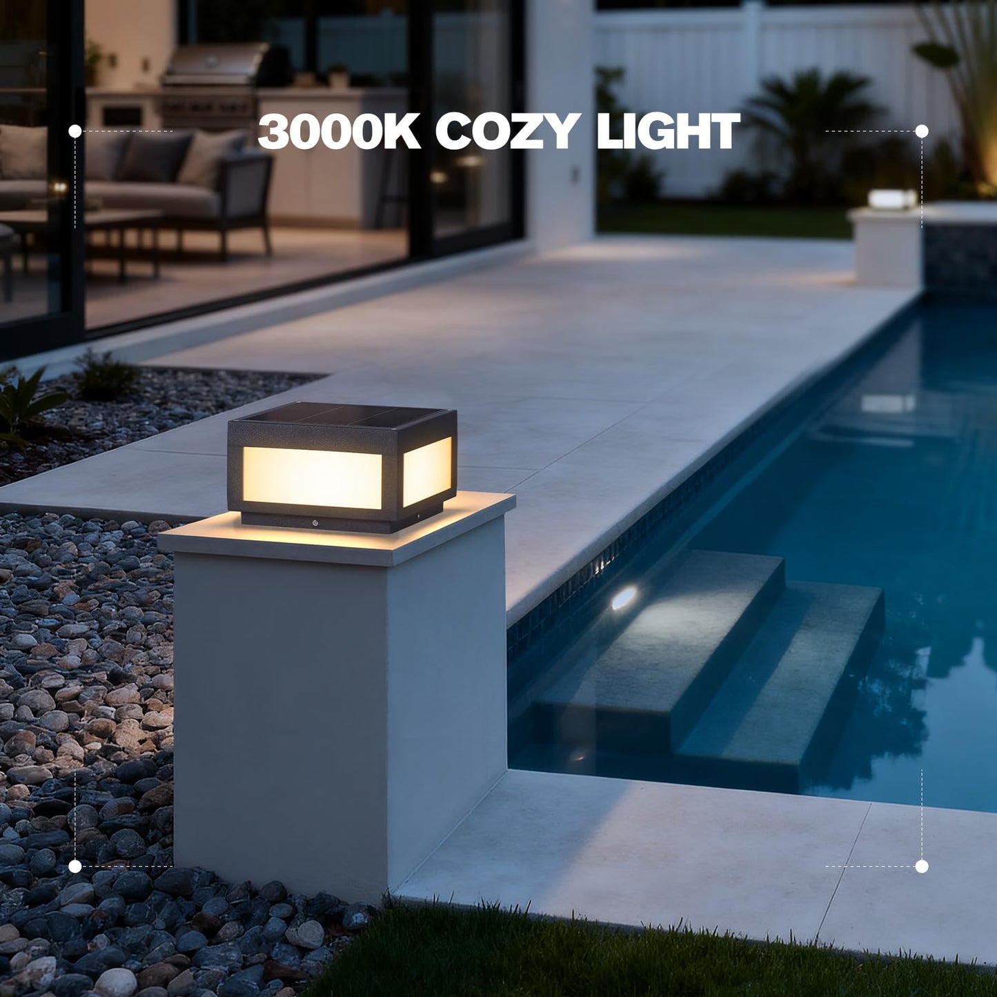 Smplhavn 9.84" Solar Post Lights, 3000K LED Solar Pillar Lights Outdoor, IP54 Waterproof Outdoor Lamp Post Light, Dusk to Dawn Column Lighting for Posts Fence Outside Entrance Yard Patio Driveway