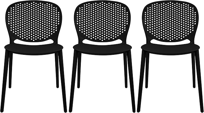 2xhome Set of 3 Patio Dining Chairs | Modern Stackable Outdoor Pool Side Chair | Weather Resistant Plastic for Yard, Porch, Balcony, Kitchen, Black