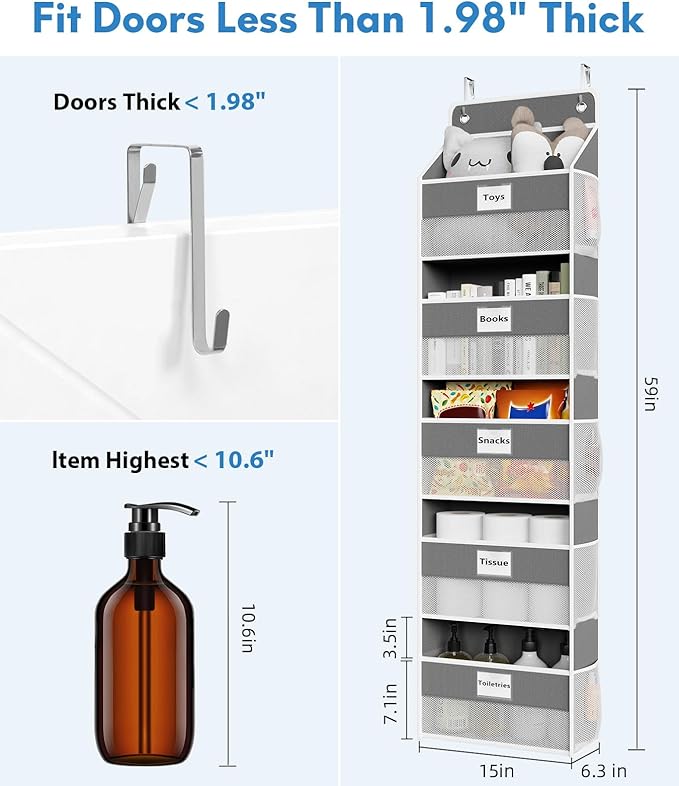 Over The Door Organizer Hanging, 5 Shelf Behind The Doors Storage, Pantry Door