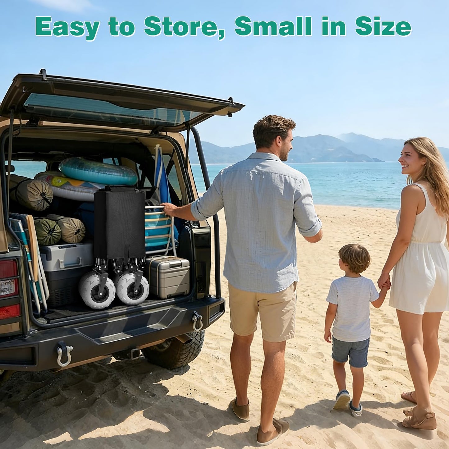 SUNNYFEEL Heavy Duty Beach Wagon with Big Wheels for Sand, 550LBS Capacity, 200L Beach Cart with Adjustable Handle, Foldable Wagon Cart for Camping, Garden, Shopping (Black)