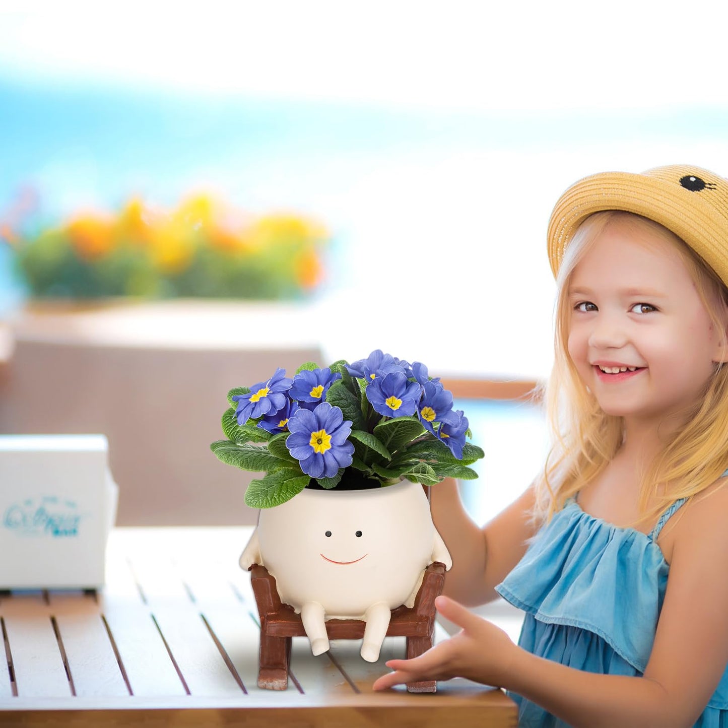 CONNOVA Smiley Face Flower Pot, Unique Smiley Face Rocking Sitting Rocking Chair Flower Pot,Resin Chair with Drainage Holes, Indoor and Outdoor Plant Pot, DIY Decoration Gift for Plant Lovers