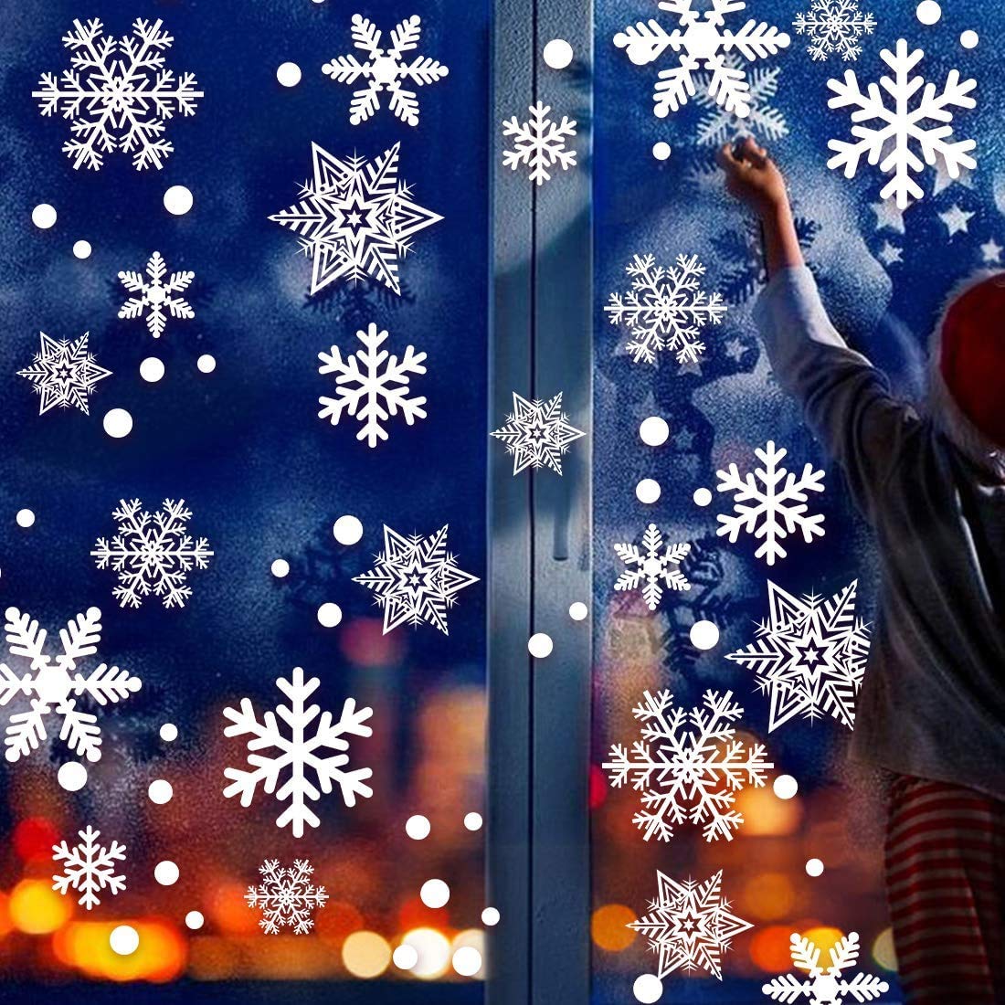 Q-BABY 200 PCS Christmas Decorations Window Clings Static Snowflakes Stickers for Christmas Window Decoration Ornaments