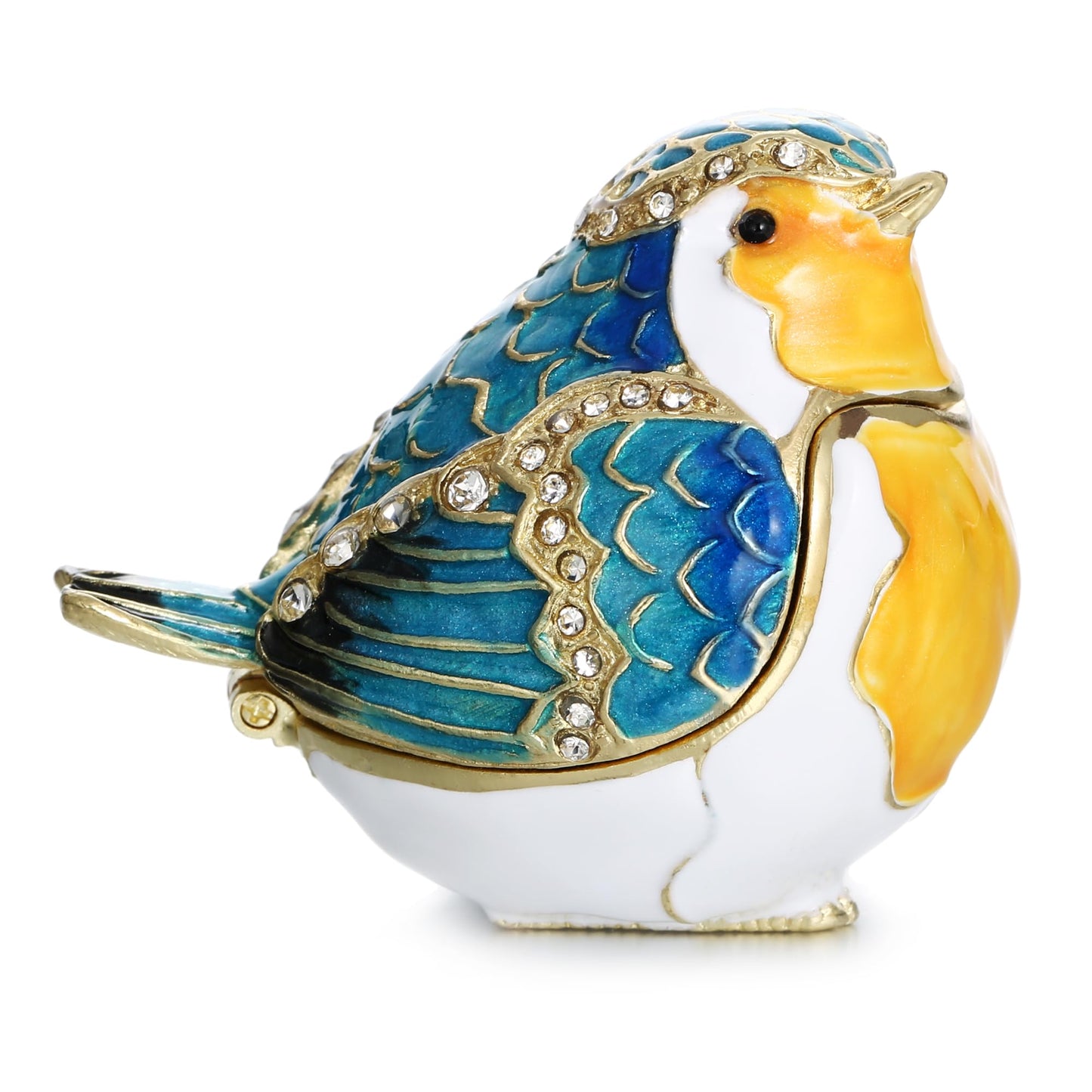 Vie jeune Hand Painted Enamel Robin Bird Trinket Box, Hinged Unique Mini Ring Necklace Jewelry Organizer, Classical Bejeweled Storage, Figurine Collectible Keepsake Home Decor (Robin Bird)