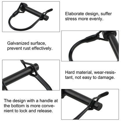 INCREWAY Wire Lock Pin, 4PCS 8mm Carbon Steel Shaft Locking Pin Safety Coupler Pin Round Loop Wire Lock Trailers Pin for Farm Lawn Garden