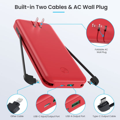 Portable Charger 50800mAh Power Bank with 3 Built in Cables,25W PD QC4.0 Fast Charging USB C Battery Pack,6 Outputs 2 Inputs Travel Essentials Portable Phone Charger for iPhone 17/16/15,Google,Android