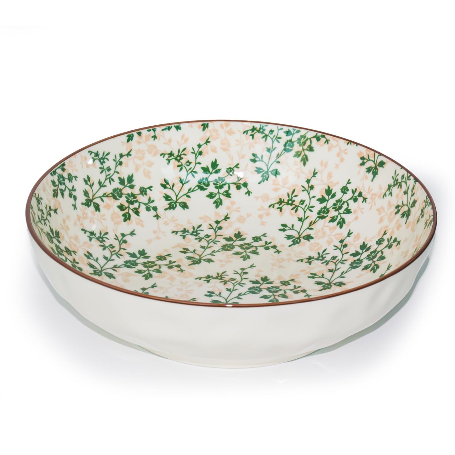 Ronanemon Large Serving Bowls, 78 Oz Extra Large Salad Bowl, Green Floral Pattern Design Decorative Bowls for Salad, Fruit, Pasta and Dinner, Serving Dishes for Party, Dishwasher & Microwave Safe