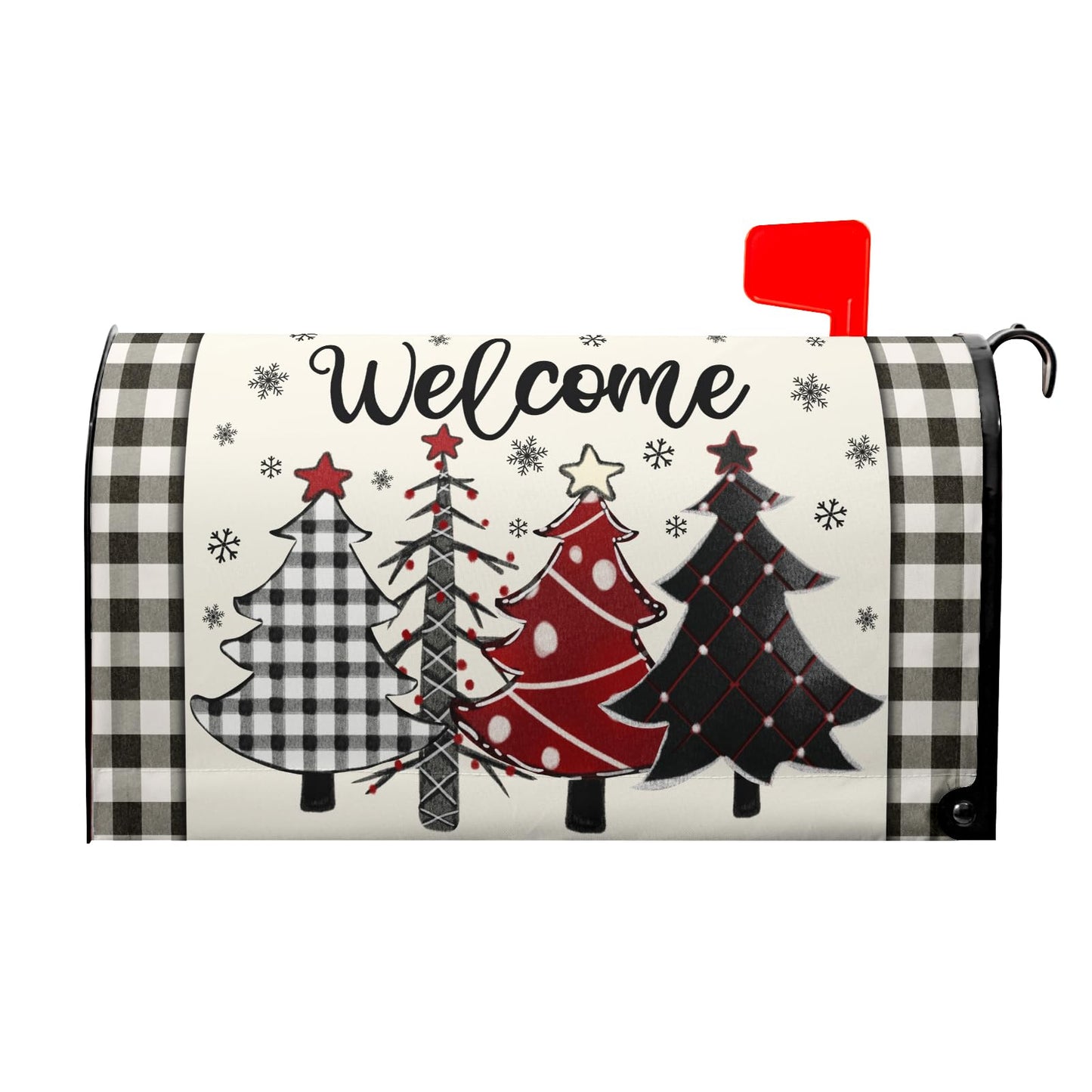 Miaoquhe Christmas Buffalo Plaid Mailbox Covers Magnetic Standard Size 21"x18" Winter Welcome Tree Mailbox Wraps Xtmas Snowflakes Post Letter Box for Holiday Outdoor Decoration