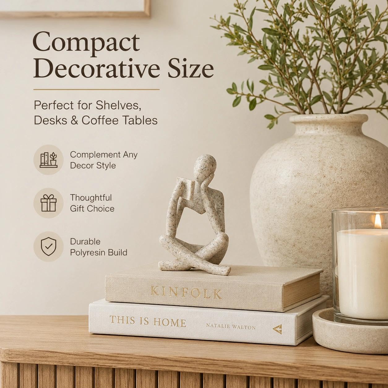 LINZHEN Bookshelf Decor Thinker Statue, Sand Abstract Reading Figurine Style B, Resin Decorative Bookend for Coffee Table, Shelf, Home Office, Library, Gift for Book Lovers