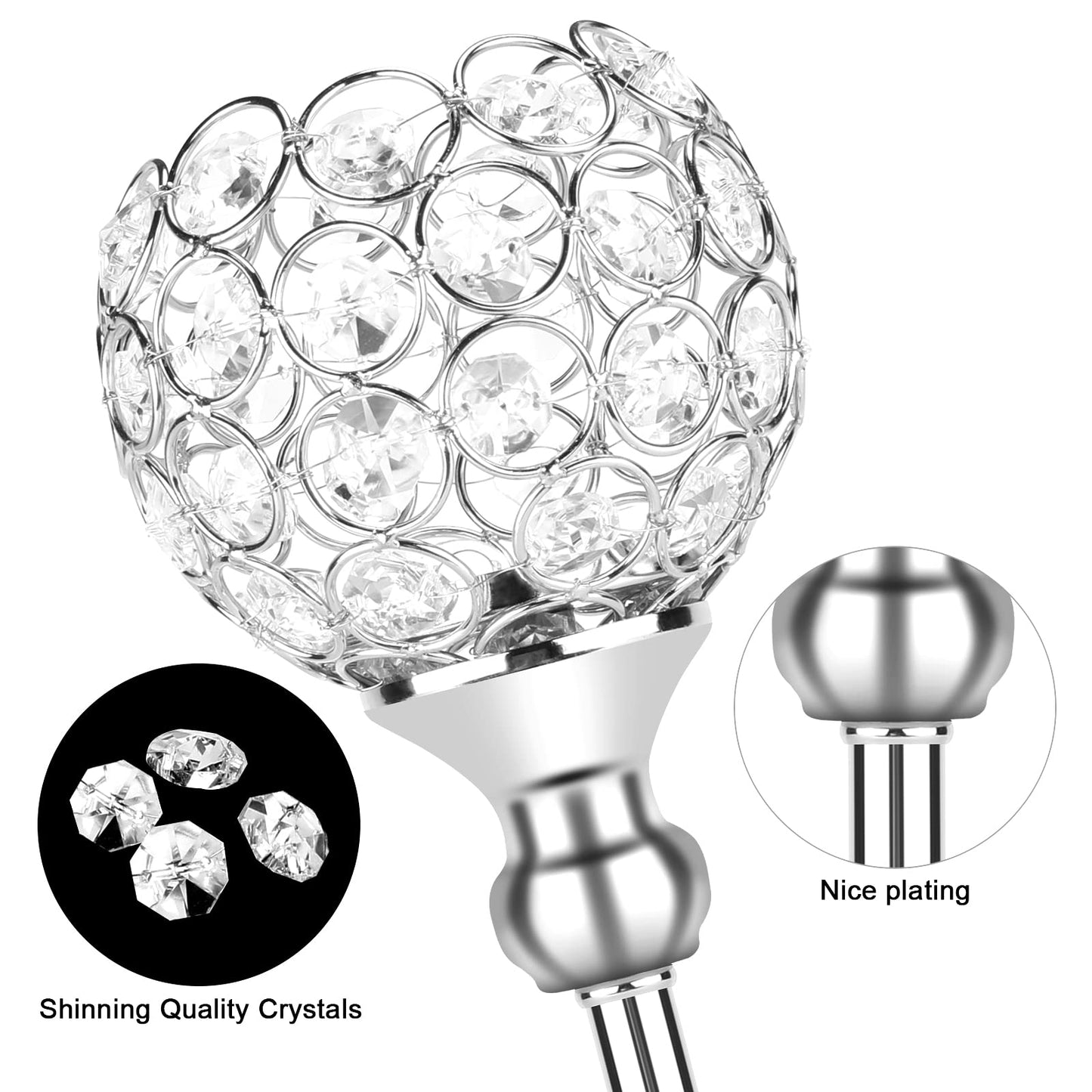 DARCKLE Silver Crystal Candle Holders, Decorative Arch Candelabra Centerpieces for Tables, 3-Arm Candlesticks Holder and 2 Glass Holders, Silver Table Decor for Wedding, Party, Anniversary