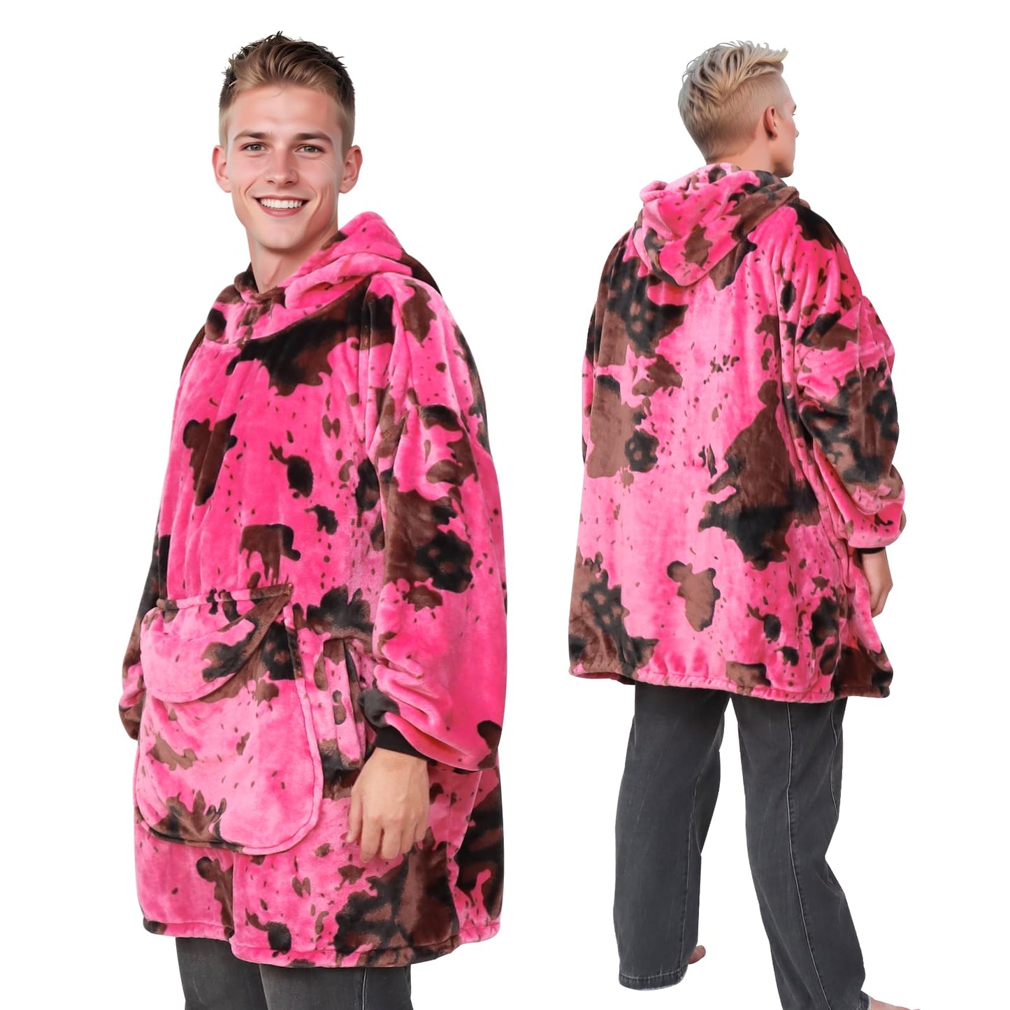 KIVEE Wearable Blanket Hoodie for Women, Oversized Fleece Sweatshirt Blanket with Hood Pocket, Gifts for Women Mom Girlfriend Christmas, Pink Wife Birthday Gifts Ideas