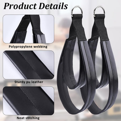 CALFOVERA 2Pcs PU Leather Pilates Straps Handles Double Loop D-Ring Exercise Straps Black Comfortable Yoga Exercise Handle Padded for Reformer Padded Home Gym Workout Equipment Accessories